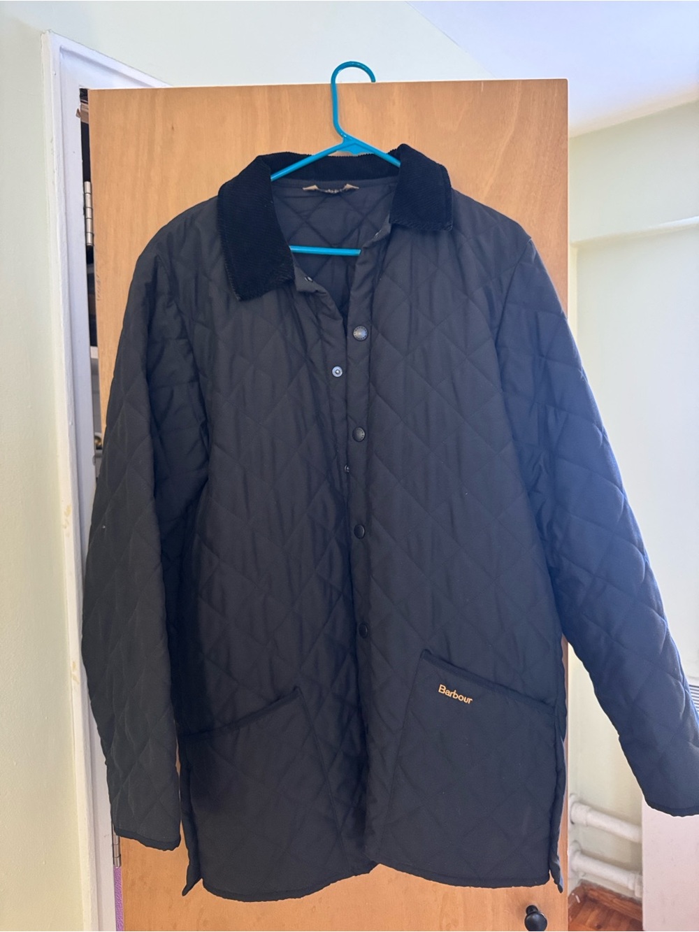 Barbour Black Quilted Lightweight Jacket with Corduroy Collar Men’s S